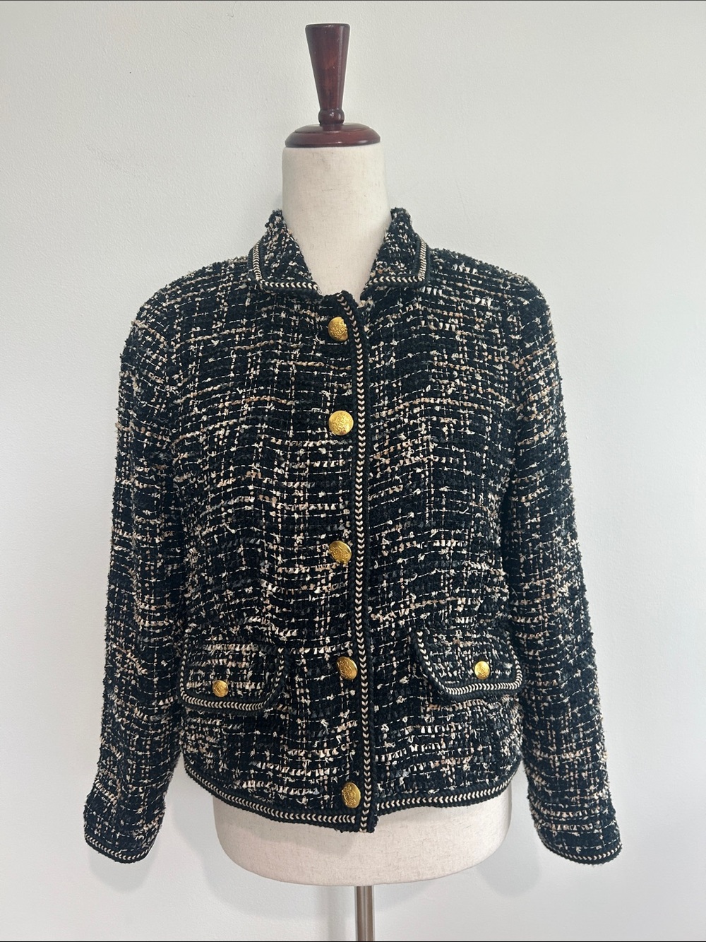 Spartina 449 Black & White Tweed Jacket with Gold Buttons Size XS